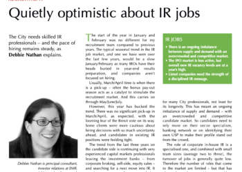 Quietly optimistic about IR jobs