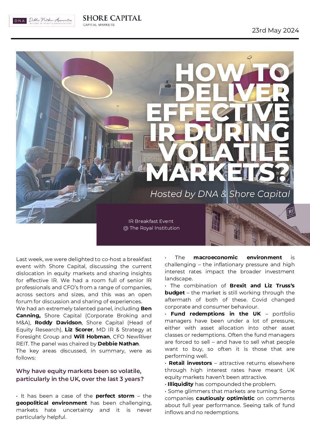 You are currently viewing IR Breakfast Event: Delivering effective IR in dislocated equity markets